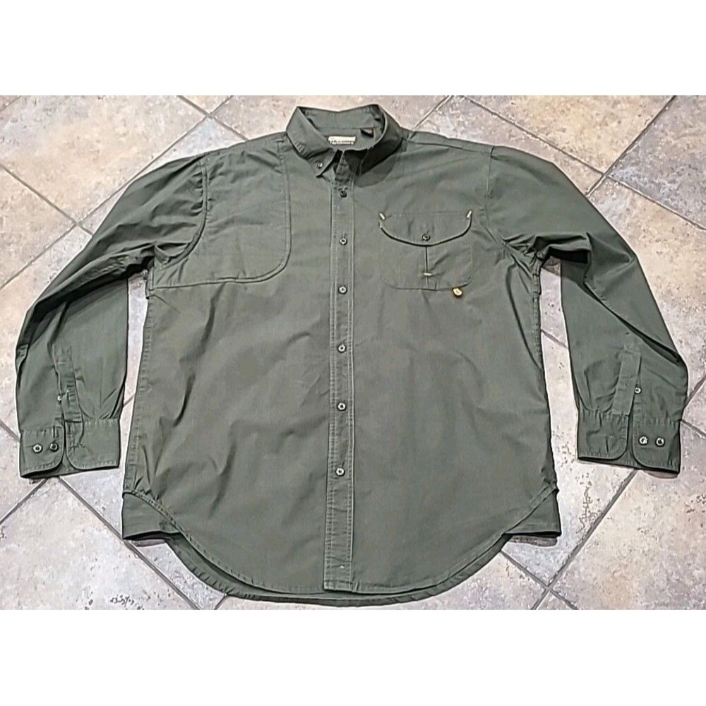 R&R Outdoors Shirt Men Large Green Padded Shoulder Long Sleeve Button Up Vented